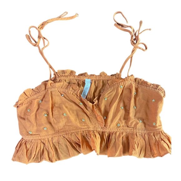 Intimately Free People On the Star Crop Ruffle Boho Cami Top Size M - Picture 2 of 5